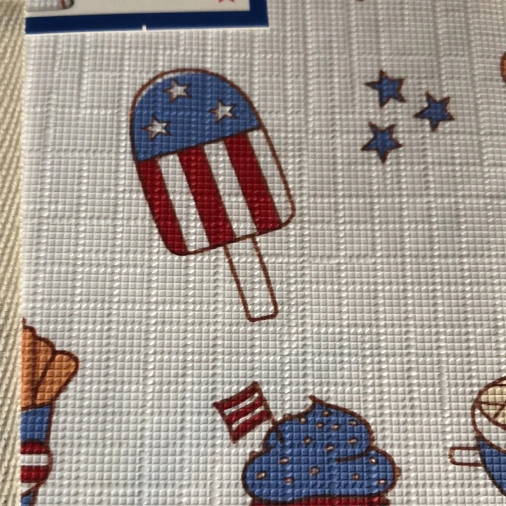 Patriotic PEVA Tablecloth - White with Red & Blue Print
